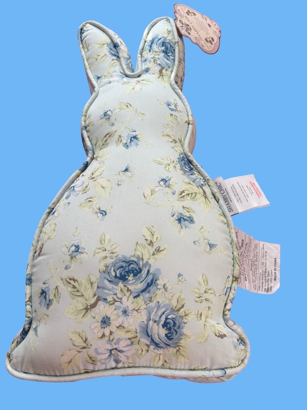 Shabby Chic Blue Floral Bunny Accent Pillow